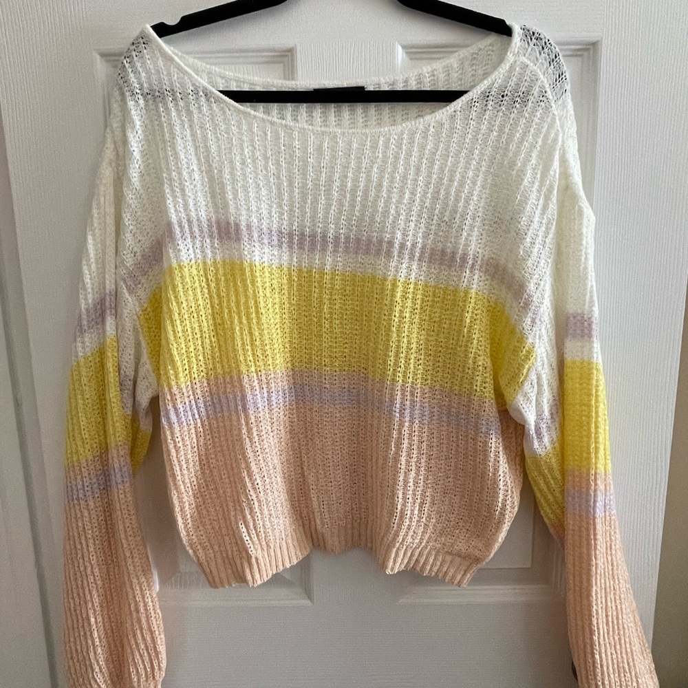 NWOT peach, white, yellow, lavender sweater